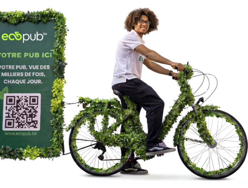 Vélo publicitaire EcoPub en action dans les rues de Bruxelles